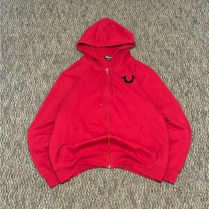 True Religion Red City Buddha Zip Sweatshirt Size XL